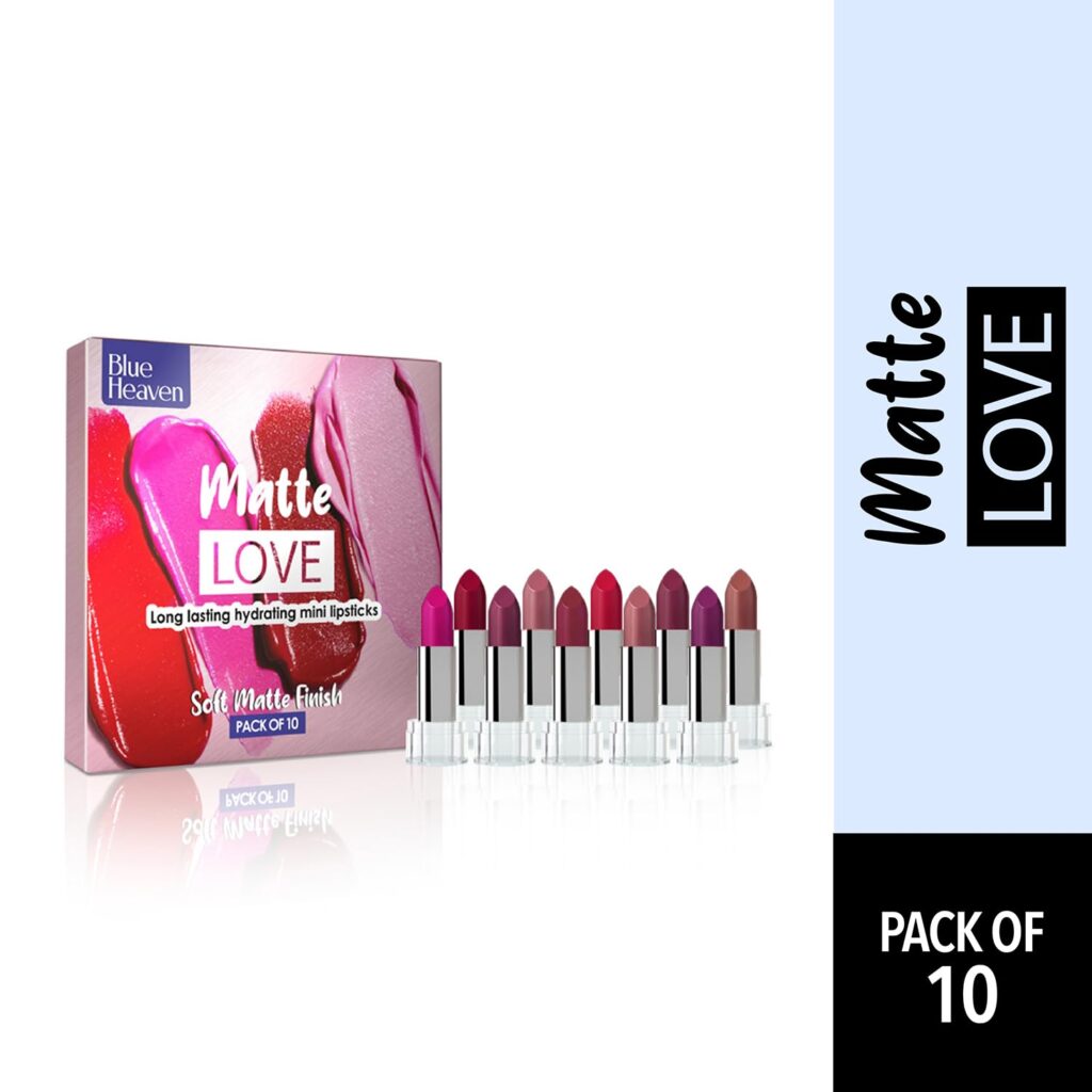 Blue Heaven Matte Love Mini Lipsticks Pack of 10 – Long Lasting, Hydrating Soft Matte Mini Lipstick Set (13g)