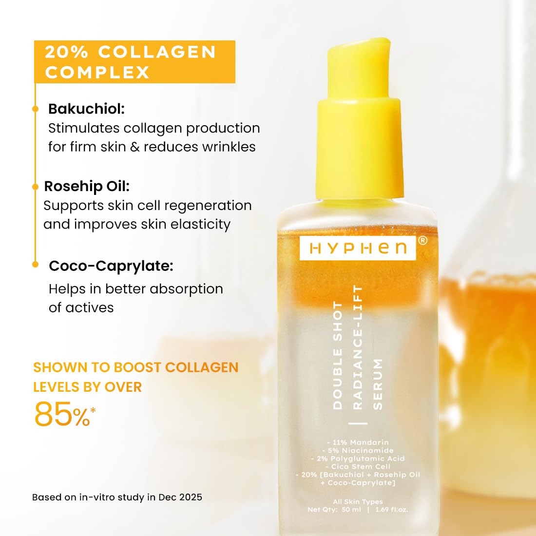 Hyphen Double Shot Serum with 11% Mandarin 5% Niacinamide 2% PGA & Bakuchiol Brightening, Skin Boosting - Image 5
