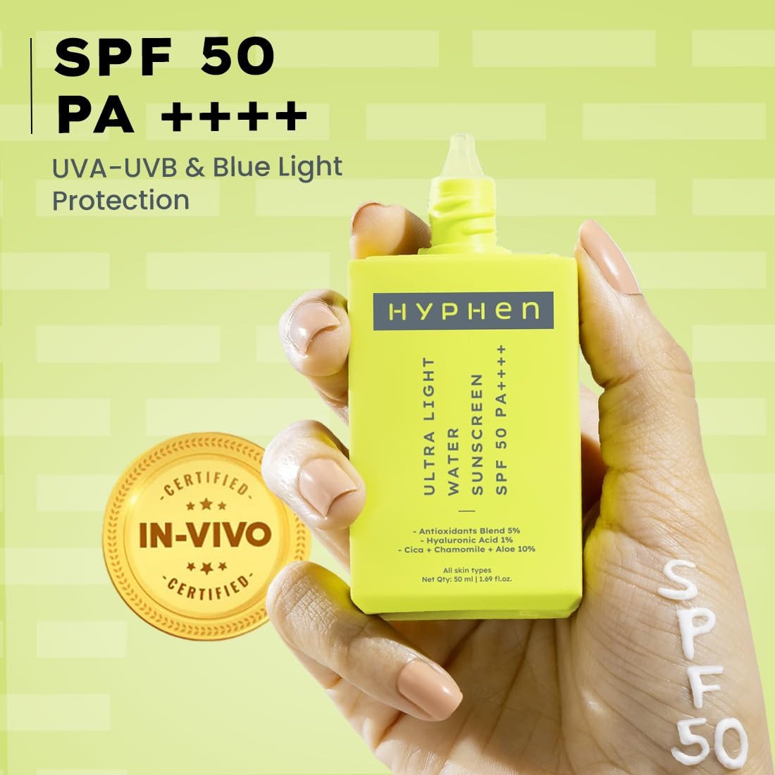 HYPHEN Ultra Light Water, Aqua Light Sun Protection, Premium Aqua Sun Protection ,Ultra Light Hydrating ,Daily Wear , Advanced UV Protection Water, Invisible Feel Ultra Light, Lightweight Daily Sun Shield , Lightweight Invisible Finish Sunscreen In-vivo tested - SPF 50 PA++++ (50 g) - Image 3