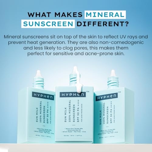 Hyphen SUN MILK 100% MINERAL SUNSCREEN SPF 50 PA++++ UV+ Bluelight Protection, Acne Prone & Oily Skin, Zinc Oxide Mineral Sun Shield , Sun Milk Sensitive Skin Protection ,Mineral Sun Defense for Oily & Acne-Prone Skin ,Water Resistant Sun Protect For women and men - 50 ml - Image 3