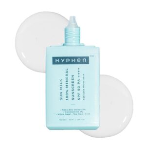Hyphen SUN MILK 100% MINERAL SUNSCREEN SPF 50 PA++++ UV+ Bluelight Protection, Acne Prone & Oily Skin,  Zinc Oxide Mineral Sun Shield , Sun Milk Sensitive Skin Protection ,Mineral Sun Defense for Oily & Acne-Prone Skin ,Water Resistant Sun Protect For women and men - 50 ml