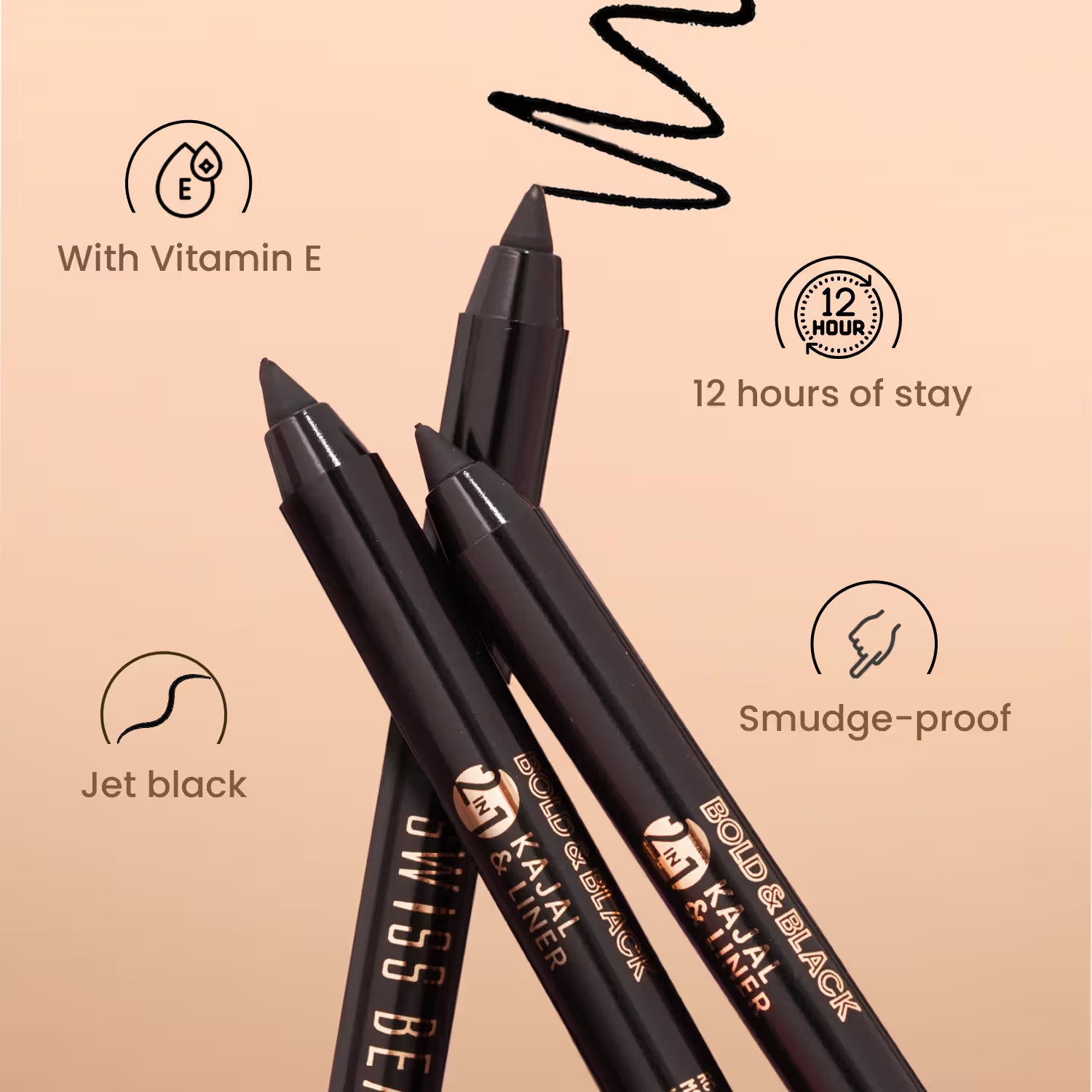 SWISS BEAUTY You & Eye Power Black Pencil Kajal ,Waterproof & Smudge-Proof ,24 Hour Stay ,Matte Finish Black Kajal . 0.30gm - Image 2
